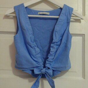 Abercrombie & FitchPowder Blue Tie Front Vest Crop Top Linen Blend